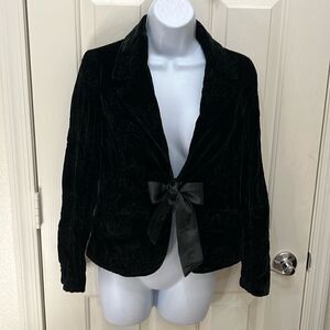 Old Navy Womens Black Jacket Size Small Tie Front Floral Embroidered Velvet Crop